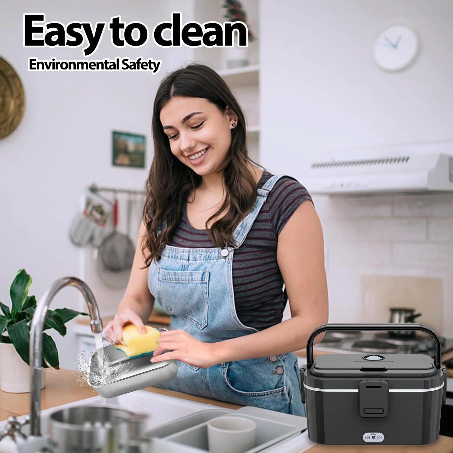 Elektrischer tragbarer Speisenwärmer 1,8 l, 80 W Schnellheizung mit 304 Edelstahl-Innenbehälter, 12V/24V Auto Bento Box mit Kühltasche für Lebensmittel und Obst
