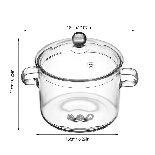 Pentola per stufato in vetro borosilicato extra large da 1900 ml Pentola per zuppa trasparente con coperchio Pentola in vetro resistente al calore a doppia maniglia per la casa