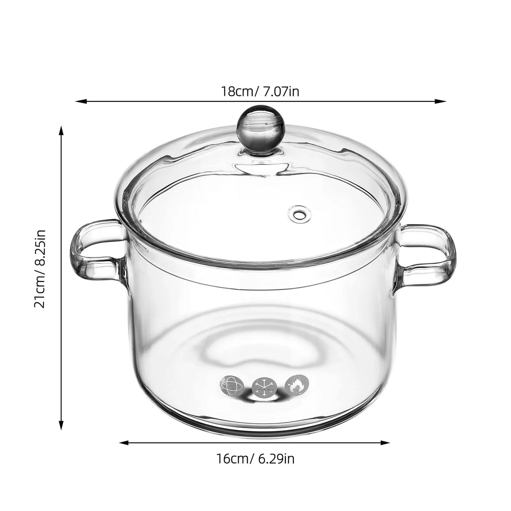 Extra große 1900 ml Borosilikatglas-Schmorpfanne Transparenter Suppentopf mit Deckel Hitzebeständiger Glas-Kochtopf mit Doppelgriff für Zuhause