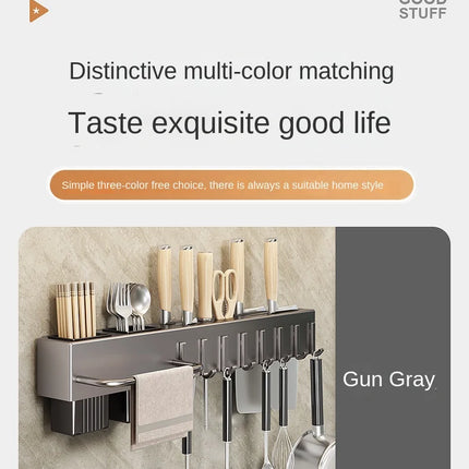 Mensole da cucina senza attrezzi, accessori da cucina, tubo portabacchette multifunzionale a parete, portaoggetti per coltelli e utensili