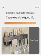 Mensola da cucina senza attrezzi, accessori da cucina, tubo per bacchette multifunzionale a parete, deposito per coltelli e attrezzi