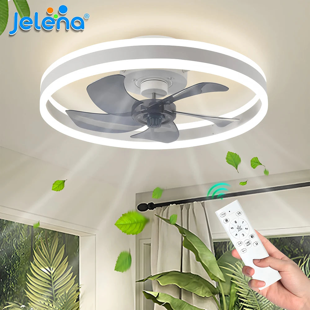 Jelena Ventilatore da soffitto rotondo Lampade con telecomando Camera da letto Soggiorno Sala da pranzo Decorazione domestica Ventilatore moderno con lampada a LED intelligente