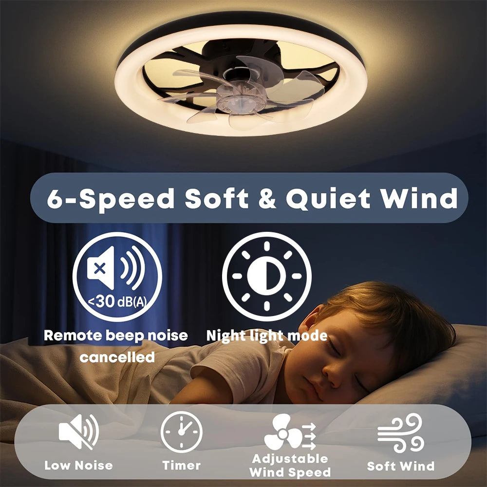 Ventilatore da Soffitto Intelligente XINGOO Nordic con Luce e Telecomando, Decorazione per Camera da Letto, Ventilatore con Pale Invisibili