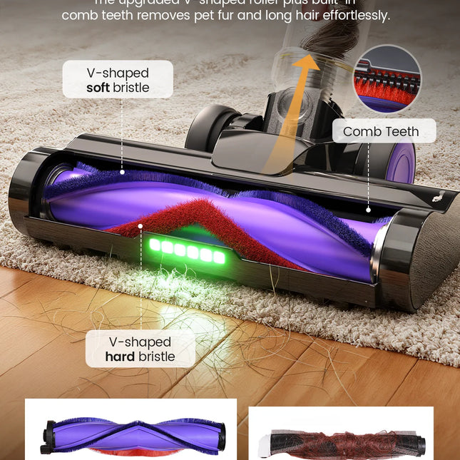 Erabros EV5 550W 70KPA Cordless Vacuum Cleaner with Ultra-Strong Suction Power, 80 Minutes Runtime, Smart Handheld Vacuum with 4 Modes