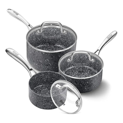 HLAFRG Set 3 pentole antiaderenti in granito, durevoli, con coperchio in vetro, per zuppe e latte, per fornello a induzione, utensili da cucina