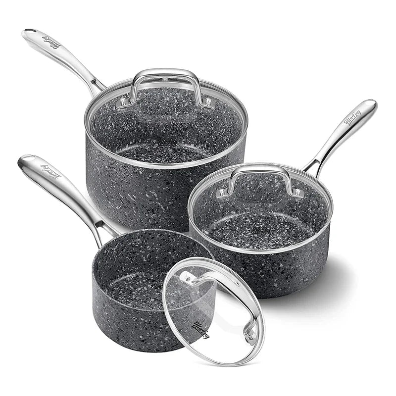 HLAFRG 3 pz/set Pentola Premium Durevole Rivestimento in Granito Pentola per Zuppa Pentola per Latte Domestico con Coperchio in Vetro per Fornello a Induzione Utensili da Cucina