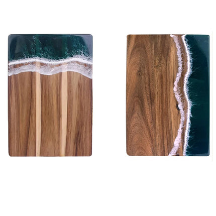 Tagliere in legno di acacia con resina ondulata e resina epossidica marina, padella per cucina, preparazione dei pasti, vassoio da portata, formaggio e tagliere