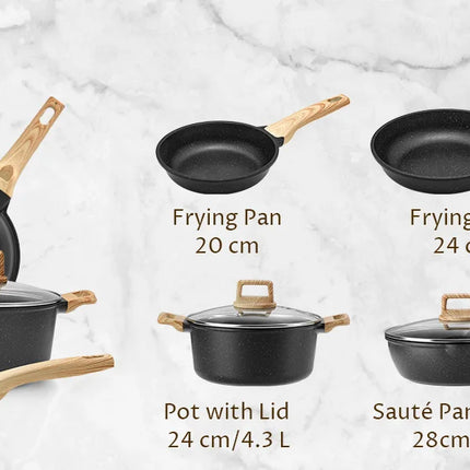 10-Piece Induction Cookware Set, Non-Stick Pots and Pans Set, Cooking Cookware Set with Lids, Granite, PFAS-Free