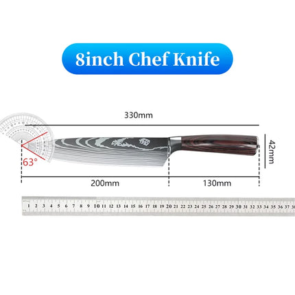 8-Inch Professional Chef Knife, 7CR17 Steel with Laser Damascus Pattern, Pakka Wood Handle, Kitchen Knife with Sheath and Gift Box