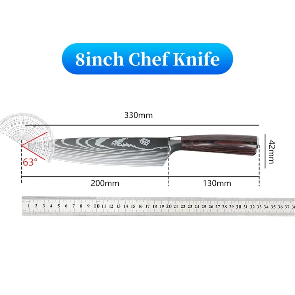 Professionelles 8-Zoll-Kochmesser aus 7CR17-Stahl mit Laser-Damastmuster, Pakkaholzgriff, Küchenmesser mit Scheide und Geschenkverpackung
