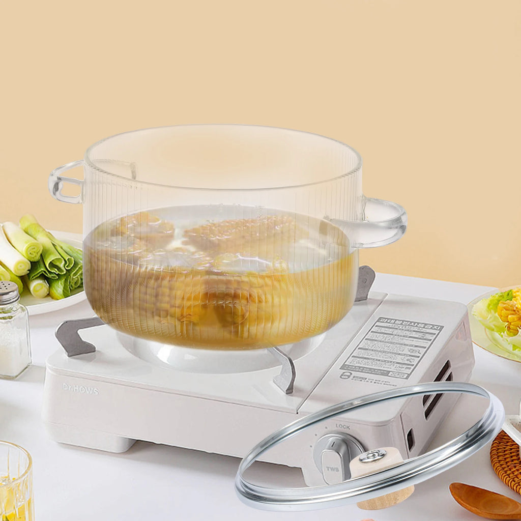 Kochtopf aus Glas, abgedeckt, Herdtopf, hitzebeständiger 1,6-Liter-Glastopf mit Deckelgriffen, Glaskochtopf, Küchenkochgeschirr
