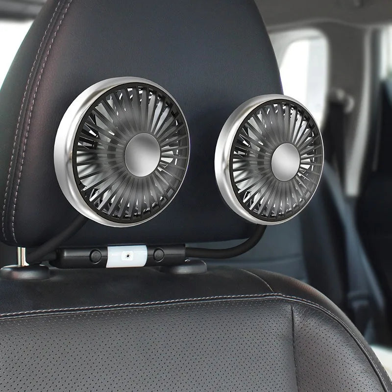 Ventilatore di raffreddamento per sedile auto EAFC a 3 velocità, ricarica USB, doppia testa, illuminazione LED, rotazione a 360 gradi, raffreddatore per il collo, per uso domestico e viaggi