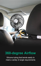 Ventilatore di raffreddamento per sedile auto EAFC a 3 velocità, ricarica USB, doppia testa, illuminazione LED, rotazione a 360 gradi, raffreddatore per il collo, per uso domestico e viaggi