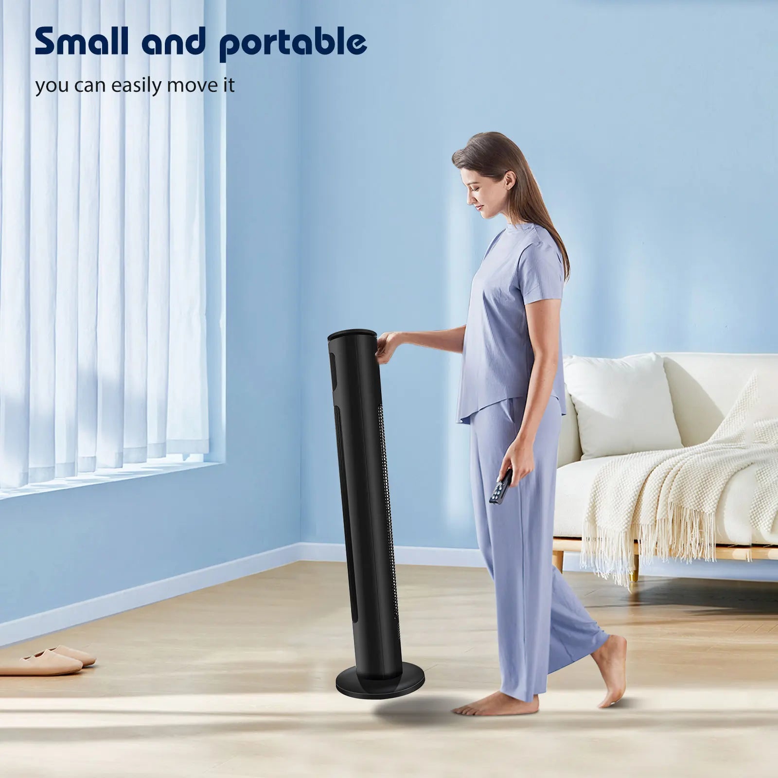 Aigostar Ross Smart - Intelligenter WiFi Turmventilator mit Fernbedienung, 50W, LED-Anzeige, 70° Oszillation, 3 Geschwindigkeiten, 3 Modi, 24-Stunden-Timer, APP-Steuerung, geeignet für Zuhause und Büro