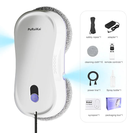 PuRuiKai Automatic Window Cleaning Robot with Dual Spray, 5600Pa Suction, Remote Control and Edge Detection for Home