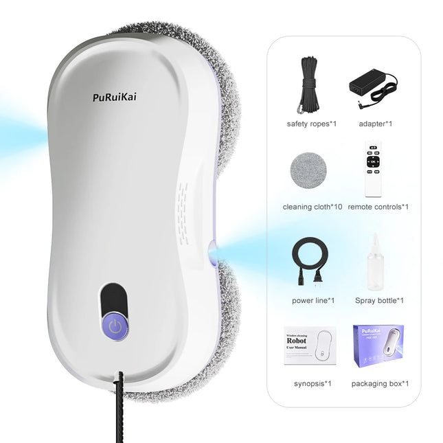 PuRuiKai Automatic Window Cleaning Robot with Dual Spray, 5600Pa Suction, Remote Control and Edge Detection for Home