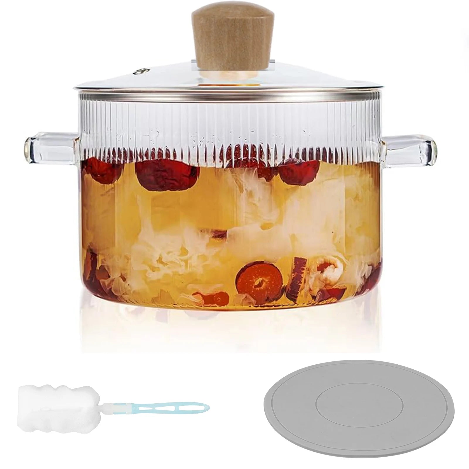 Glas-Kochtopf Transparenter Kochtopf mit Deckel 1,6L Hitzebeständiger Glas-Suppentopf Glas-Topf mit Doppelgriff Kochgeschirr für die Küche