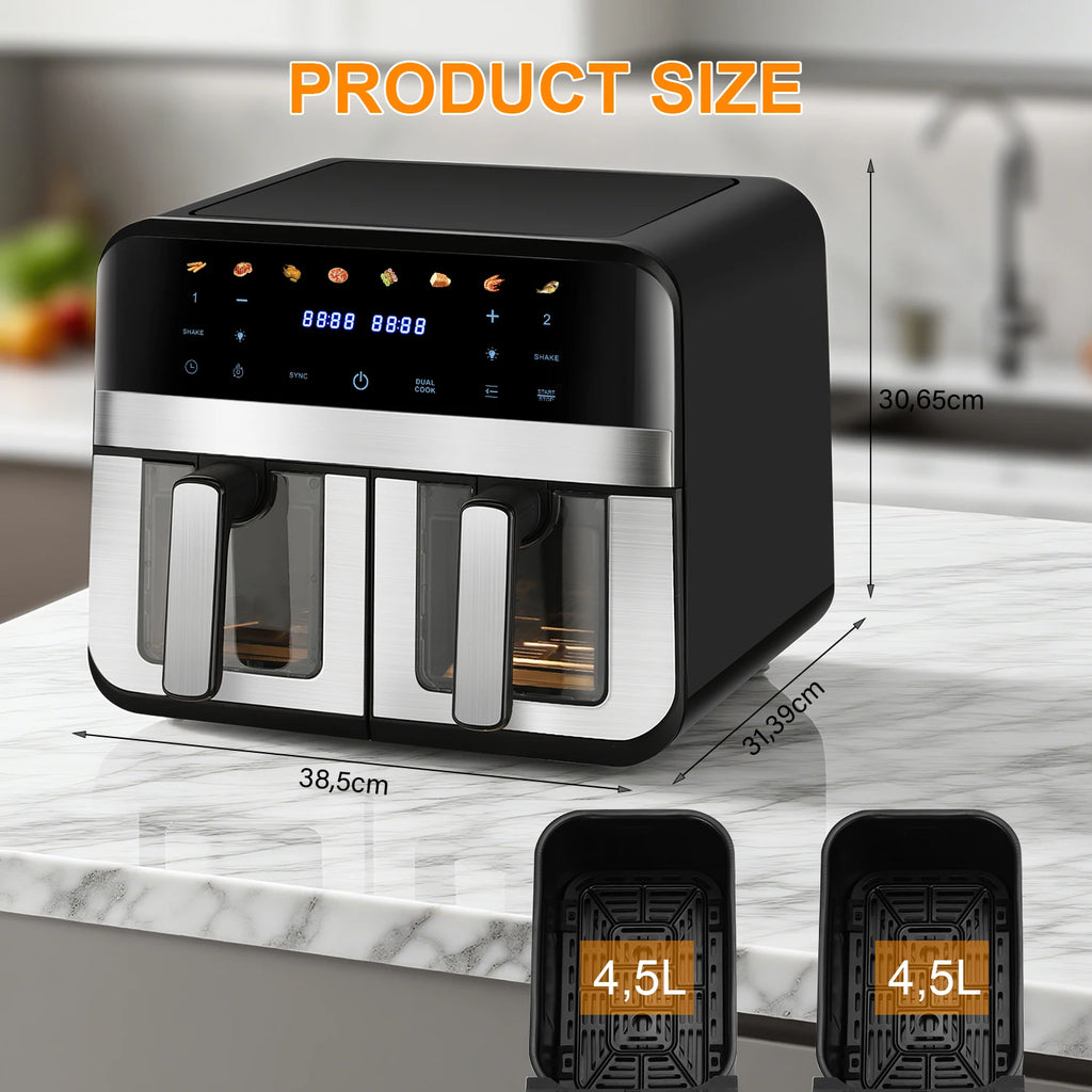 Forno friggitrice ad aria a doppio cestello da 9 litri con finestre Easy View - Oyajia