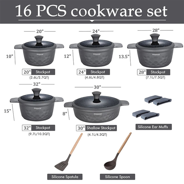 DONNOR 16 Pezzi Pentola con Coperchio Set di Pentole a Induzione da Cucina Pentola multiuso per Stufato Pentola per Zuppa Simmering JT450