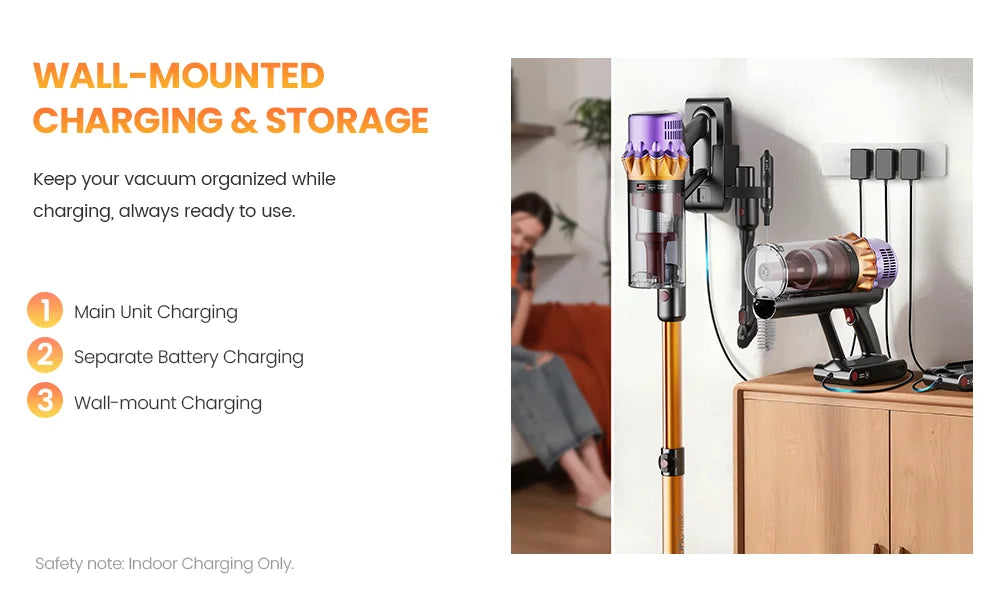 Erabros EV5 550W 70KPA Cordless Vacuum Cleaner with Ultra-Strong Suction Power, 80 Minutes Runtime, Smart Handheld Vacuum with 4 Modes