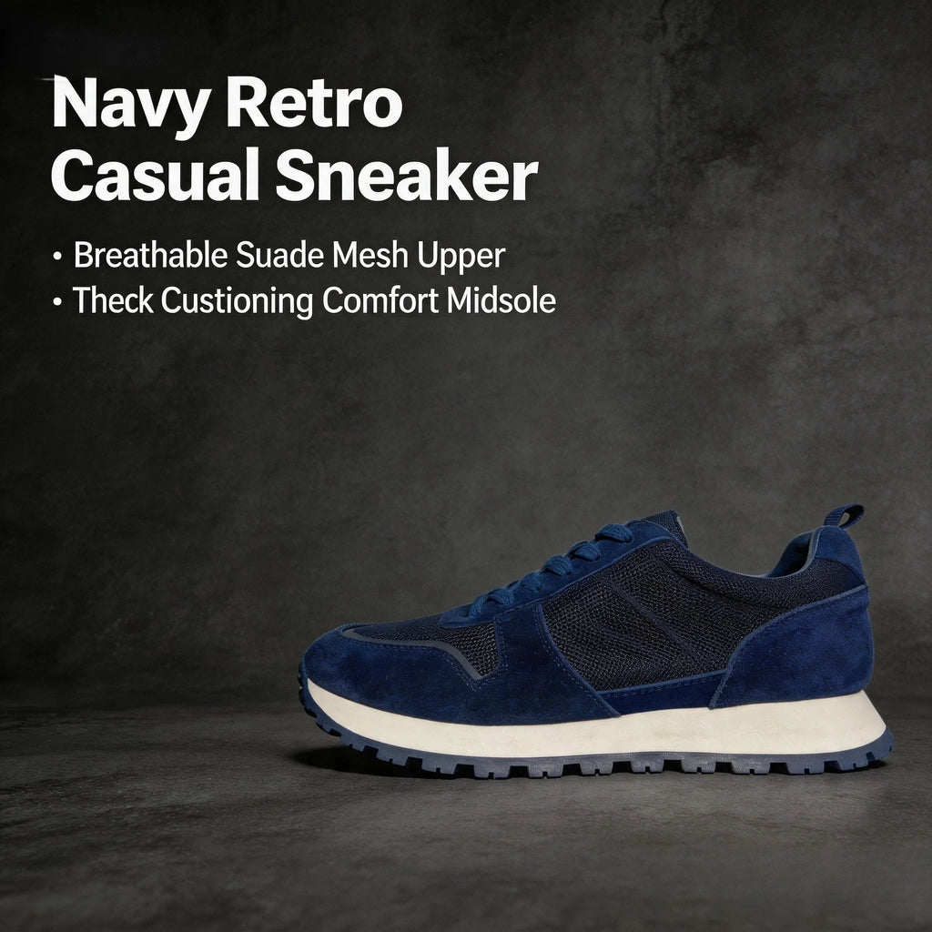 Herren-Freizeitschuhe aus Wildleder und Mesh, Navy-Blau, atmungsaktive Sneaker mit Schnürsenkeln, bequeme Schuhe mit dicker Sohle für den täglichen Gebrauch
