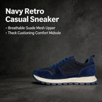 Herren-Freizeitschuhe aus Wildleder und Mesh, Navy-Blau, atmungsaktive Sneaker mit Schnürsenkeln, bequeme Schuhe mit dicker Sohle für den täglichen Gebrauch