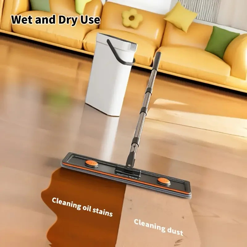 JOYBOS 40cm Flachwischmopp-Set „Hands Free“ mit Eimer, rotierender Bodenreiniger, waschbare Mikrofaser für Bad, WC und Zuhause