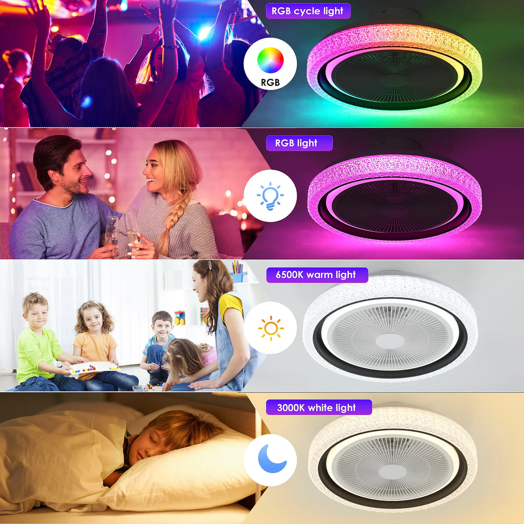 Ventilatore da soffitto intelligente da 40 W, 50 cm, con modalità musica e APP |   RGBCW Telecomando silenzioso per camera da letto, soggiorno, sala da pranzo, cucina