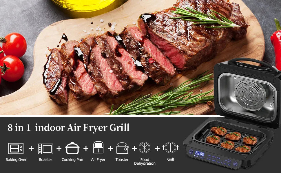 Friggitrice ad aria calda 8 in 1, 6 litri, 1700 W, nera, acciaio inossidabile