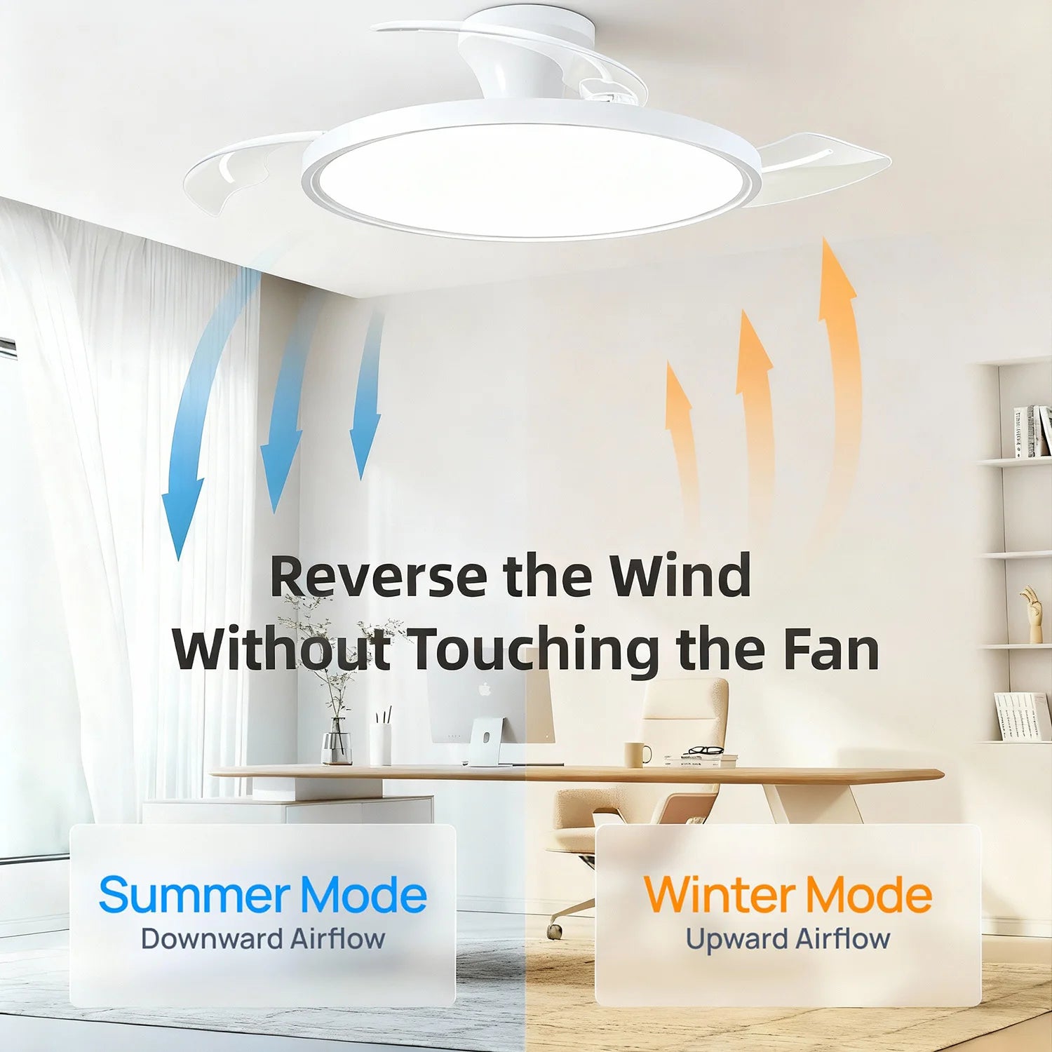 IRALAN Plafoniere con ventilatore Pala del ventilatore retrattile intelligente Ventilatore elettrico domestico dimmerabile con telecomando Luce da soggiorno a LED