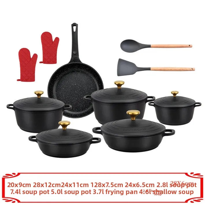 18PSC Set di pentole per la cucina domestica Padella antiaderente e pentola in alluminio di granito con coperchio Pentola in smalto pressofuso Materiale metallico per riso medico