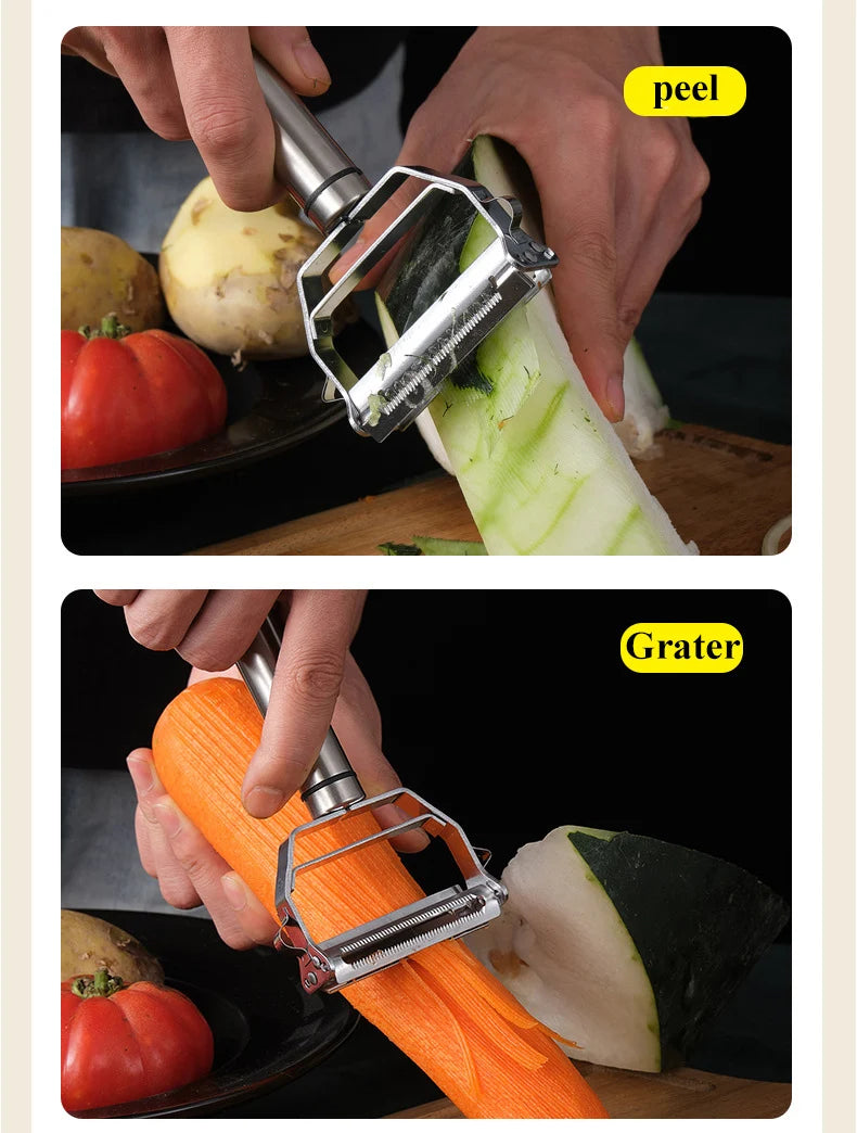 Multifunktionaler Kartoffelschäler aus Edelstahl für Küche, Obst, Gemüse, Kartoffeln, Karotten, Gurken, Julienne-Reibe, langlebiger Gemüsehobel