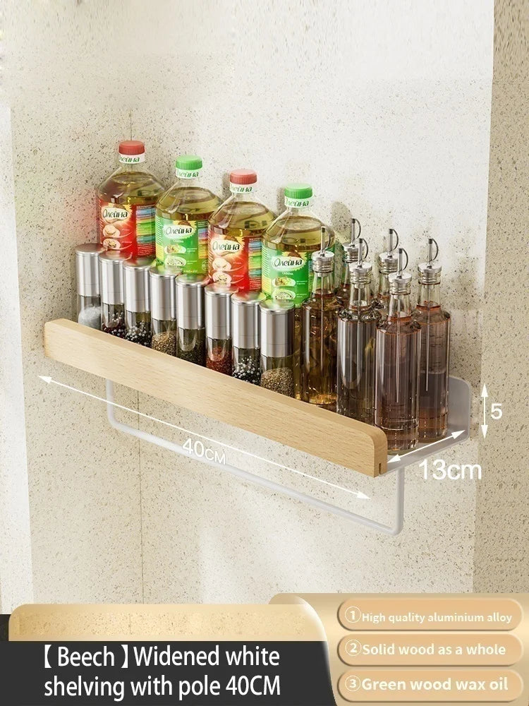Scaffale per condimenti da cucina in noce, scaffale per condimenti, scaffale per riporre in legno massello multistrato montato a parete non perforato