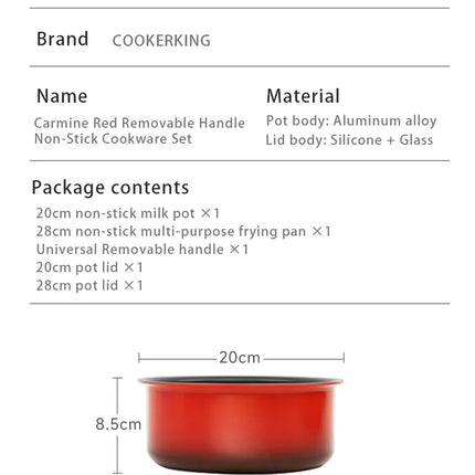 COOKER KING Non-stick Pan Set with Removable Handle, Food Grade Coating, Induction Cooking Pot, Steak and Omelette Pan