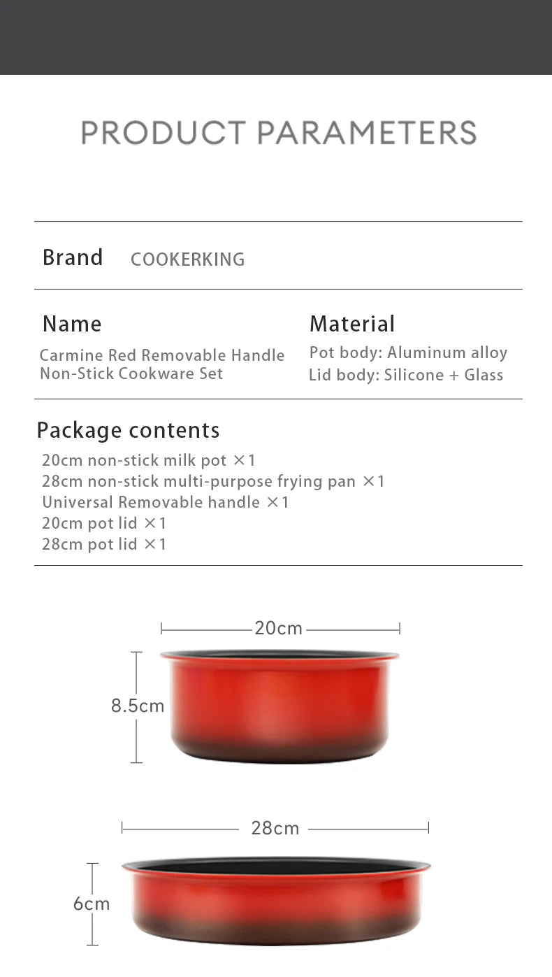 COOKER KING Set di Padelle Antiaderenti con Manico Rimovibile, Rivestimento per Alimenti, Pentola per Cottura a Induzione, Padella per Bistecche e Omelette