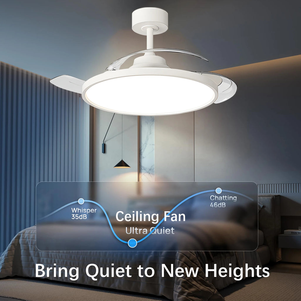 Ventilatore da Soffitto Semplice con Luce, Moderno Ventilatore Elettrico Intelligente con Pale Retrattili, Telecomando e Lampada Dimmerabile