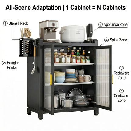 Mobiletto da cucina a 2/3 livelli con ante a ribalta, scaffale per microonde, porta spezie e bottiglie, porta piatti con cassetto a ribalta