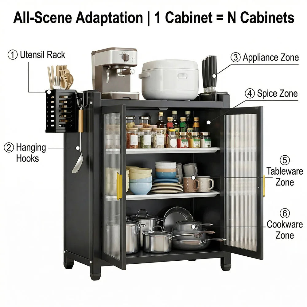 Mobiletto da cucina a 3/2 livelli con ante a ribalta, scaffale per microonde, porta spezie e bottiglie, porta piatti con cassetto a ribalta