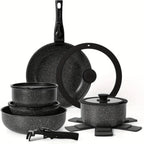 Set di pentole e padelle da 15 pezzi antiaderenti, set di pentole con manico staccabile, set da cucina antiaderente per camper, manici rimovibili,