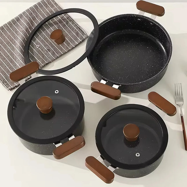 Complete Set of 5-Piece Non-Stick Stainless Steel Cookware with Glass Lids and Handles, Kitchen Set