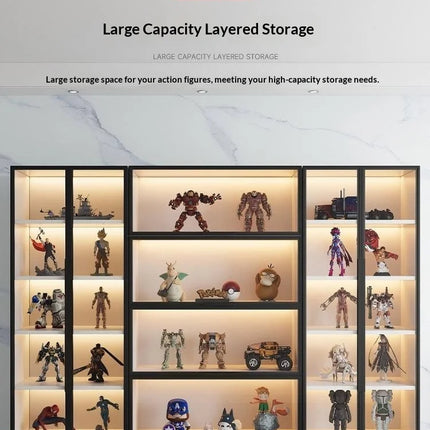 Customizable Display Case with Tempered Glass Door, LED Light, Large Capacity, Multiple Compartments, Aluminum Frame, Eco-Friendly