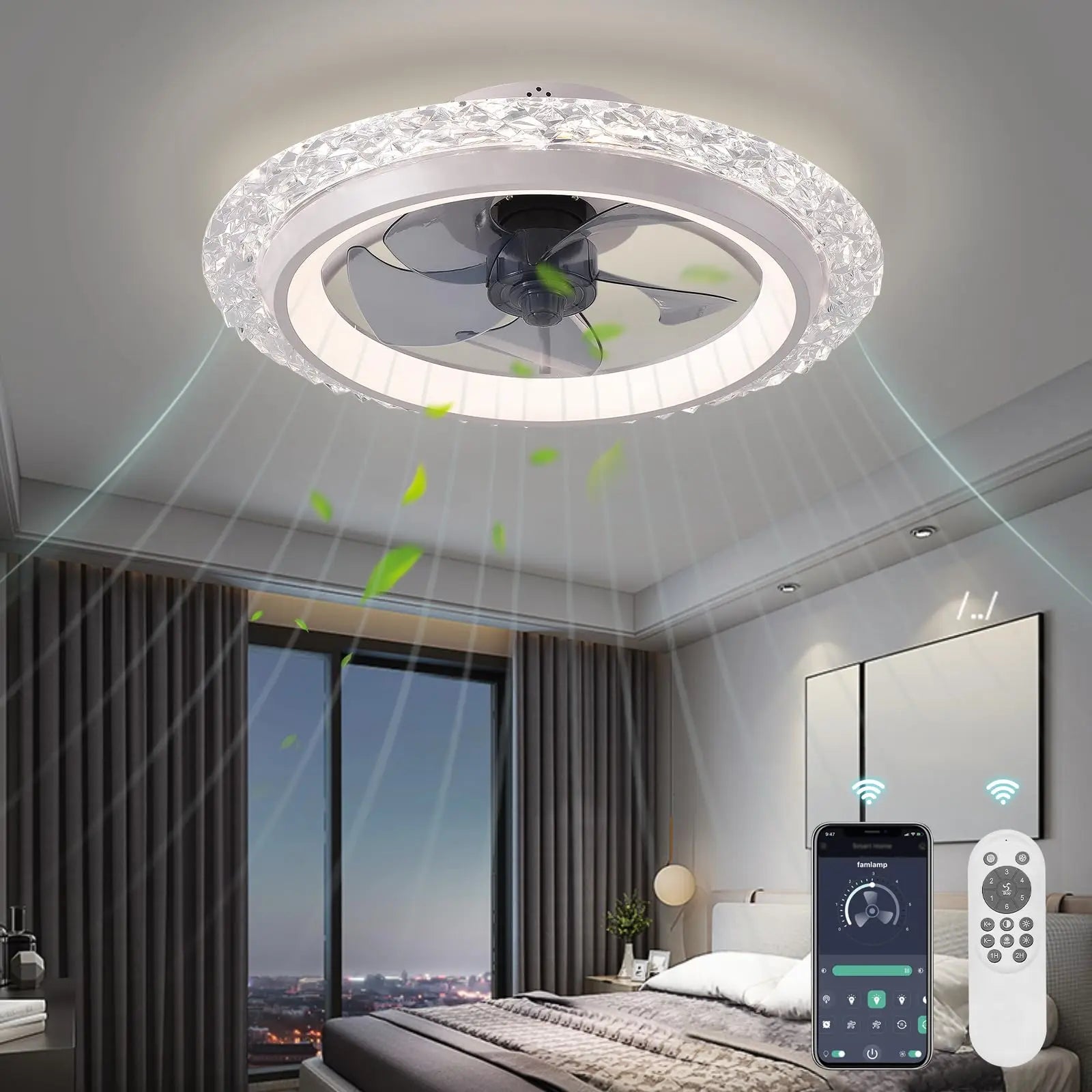 Ventilatore da Soffitto IRALAN con Luce e Telecomando, Ventilatore Elettrico Smart con App, Ventilatori da Soffitto per Raffreddamento Domestico, Lampada a LED da Soffitto