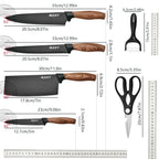 Set di 6 Coltelli da Cucina ZENG con Lame Affilate Antiaderenti, Manico Ergonomico in Legno, Set Completo per Cucinare e Tagliare
