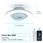Ventilatore da soffitto da 100W con luce, controllo remoto tramite APP, lampada a LED dimmerabile a 360° °   Luce di sfondo RGB silenziosa girevole a 6 velocità per la casa