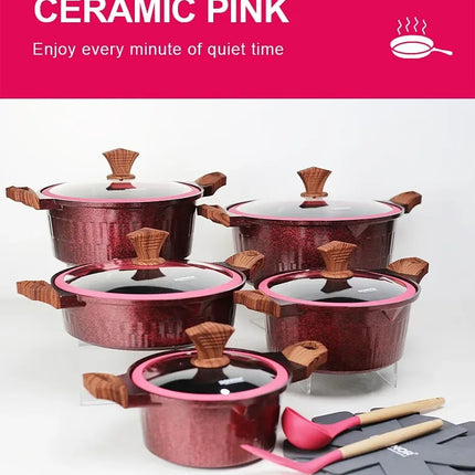 DONNOR Set di pentole da 6/15 pezzi, pentola per zuppa antiaderente, pentola per stufato con coperchio in vetro, pentole con rivestimento sano in granito per fornelli da cucina universali