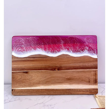 Tagliere in legno di acacia con resina epossidica ondulata in resina rosa, tagliere Challah per cucina, preparazione dei pasti, vassoio da portata, tagliere in legno per formaggi