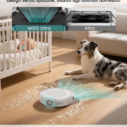 LEFANT M310 Ultra Robot Aspirapolvere e Lavapavimenti, aspirazione 6000Pa, navigazione ToF con sensore PSD 190°, autonomia 170 min, compatibile con APP/Alexa, ideale per peli di animali e pavimenti duri