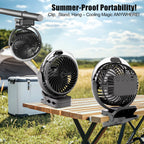 Ventilatore Portatile con Clip e Nebulizzatore, Ricaricabile, 3 Velocità, Display Digitale, Mini Umidificatore, Ventilatore da Scrivania Regolabile con 4000mA