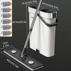 JOYBOS 40cm Flachwischmopp-Set „Hands Free“ mit Eimer, rotierender Bodenreiniger, waschbare Mikrofaser für Bad, WC und Zuhause