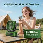 Ventilatore Portatile Ricaricabile, Ventilatore Senza Fili a Batteria da 15000mAh con Lanterna LED, Alimentato tramite USB C per Viaggi, Camera da Letto, Casa, Campeggio, Tenda, Ufficio, Spiaggia, Scrivania, Pesca, Tavolo